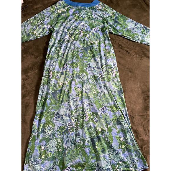 Collections Etc Full Length Robe Housecoat SZ Large Abstract Blue Green pattern - Picture 4 of 9